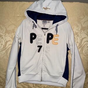 Pepe Jeans Kids White and Navy Hoodie